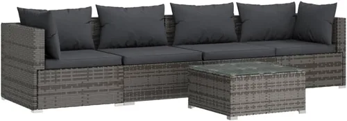 Vista 26 de 3-Seater Outdoor Rattan Sofa with Green Cushions, Brown PE Rattan Modular Design with Steel Frame, Five Back Pillows and Flat Surface for Drinks