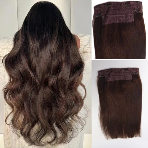 Vista 14 de Extensiones de cabello con alambre negro, extensiones de cabello balayage, extensiones de cabello con alambre de cabello humano, 14 pulgadas 70 g
