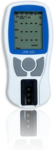 Vista 2 de Medidor de colesterol Medidor de prueba de colesterol Medidor de prueba de lípidos Kit de prueba de colesterol analizador + 5 tiras