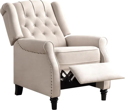 Vista 8 de Silla Reclinable Push Back, Silla de Acento de Tela Reclinable Push Back con Decoración de Remaches, Respaldo Abotonado Capitoné, Sillón Wingback
