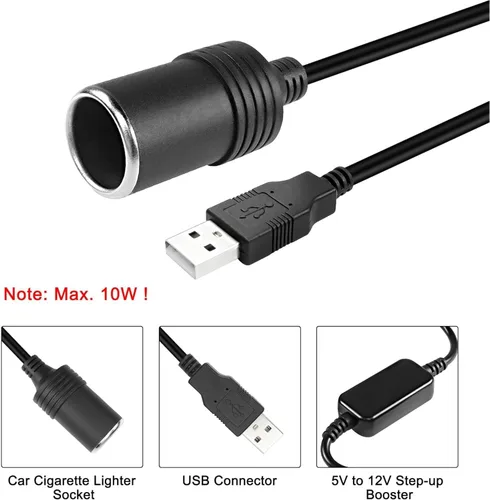 Vista 2 de USB A macho a 12 V encendedor de cigarrillos de coche hembra convertidor de corriente USB a encendedor de cigarrillos convertidor