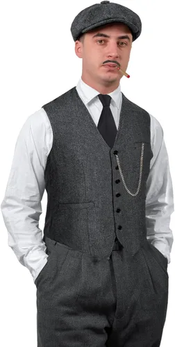 Vista 2 de TOGROP Chaleco de disfraz de los años 20 para hombre, sombrero y accesorios para reloj de bolsillo, juego de accesorios para fiesta de adultos
