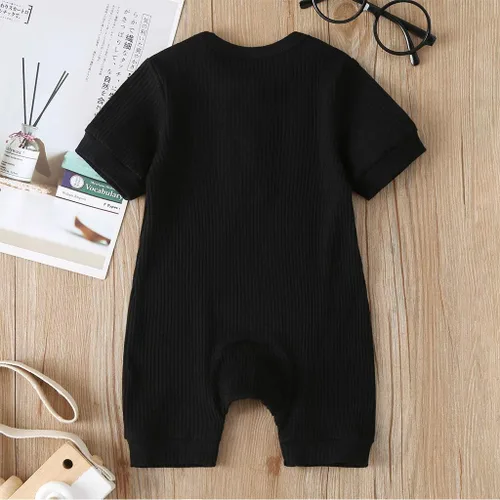 Vista 3 de Enterizo elegante para niñas recién nacidas para bebés y niñas de manga corta liso (negro, 6-9 meses)