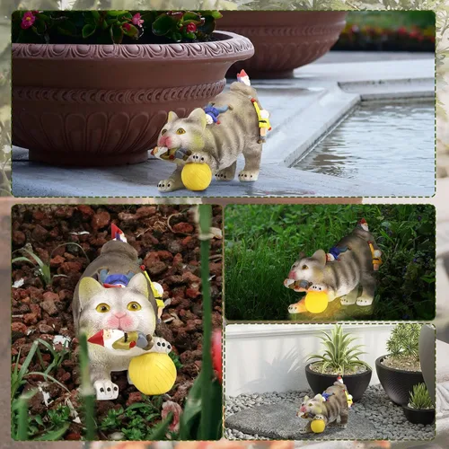 Vista 9 de Lovinland Estatuas solares de jardín – Decoración al aire libre – Gnomos solares de jardín y estatuas de gato – Divertida figura de gnomo de gato