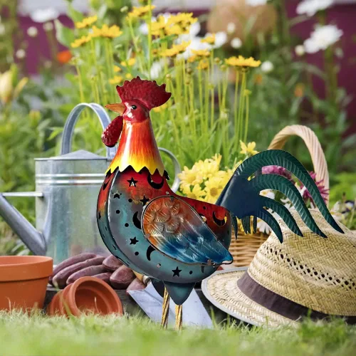 Vista 4 de LIFFY Decoración de Gallo de Metal para Patio, Decoraciones Solares de Gallo de 18 Pulgadas para Patio Exterior, Decoración de Gallo de Jardín