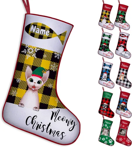 Vista 28 de Calcetines de Navidad personalizados para perros y gatos, 42 patrones de perros y mascotas, calcetines de Navidad personalizados con nombres, adorno
