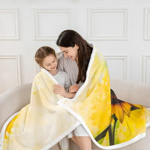 Vista 2 de Yellow Sunflowers Flannel Fleece Throw Blanket 40"x50" Country Rustic Floral Fuzzy Blanket for Sofa Couch Oil Painting All Season Bed Blankets Plush