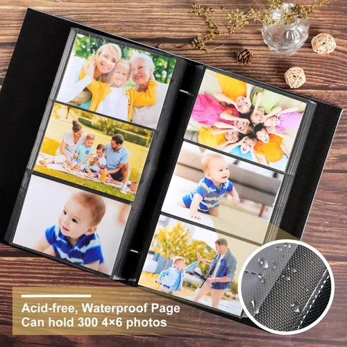Vista 4 de Ywlake Álbum de fotos para bebé niño 4x6 300 bolsillos, álbum de cuero para baby shower niño bebé, contiene 300 imágenes horizontales, color azul