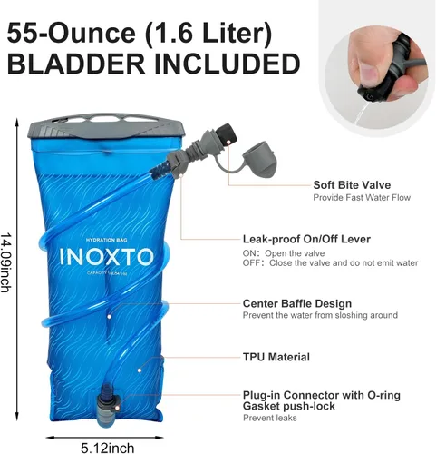Vista 5 de IX INOXTO Running Vest Hydration Backpack, Lightweight Running Backpack Hydration Pack with 1.6L Water Bladder Daypack for Trail Running Hiking