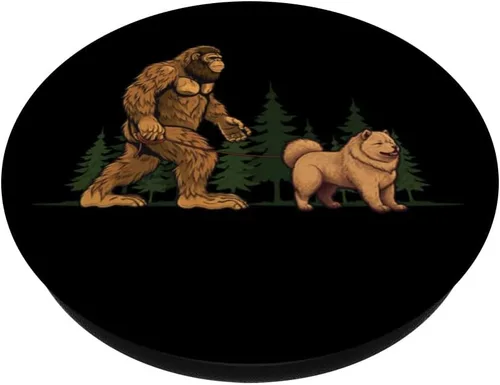 Vista 2 de Funny Chow Chow Bigfoot Dog Walking Dog Mom Dad Kids PopSockets Swappable PopGrip