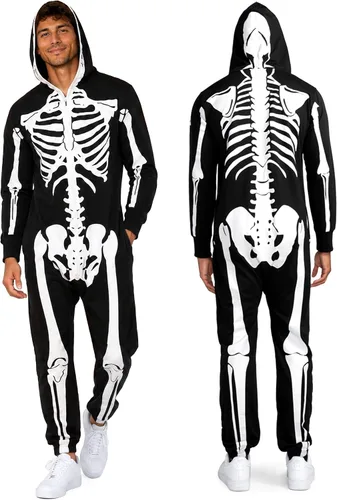Vista 12 de Tipsy Elves Vestido ajustado de manga larga con esqueleto de Halloween para mujer Front and Back Print, Mesh Eyehole Hood, Hidden Front Zipper