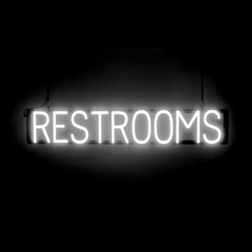 Vista 43 de SpellBrite Letrero de MEN para baños de negocios Letreros relacionados con el baño con aspecto de neón, luz LED azul 13.8 x 6.3 pulgadas