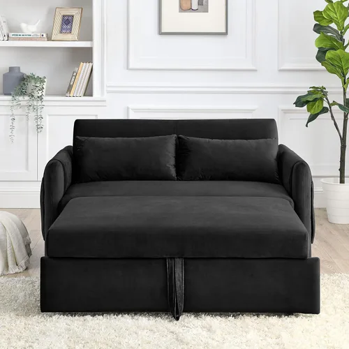Vista 3 de Holaki Sofá cama convertible de terciopelo de 55 pulgadas, sofá biplaza tapizado de terciopelo moderno, sofá cama extraíble con respaldo ajustable