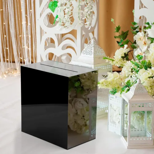 Vista 4 de Fowecelt Caja de Tarjetas de Boda de Acrílico Negro, Caja de Tarjetas DIY Grande en Blanco Sin Imprimir para Recepción de Boda, Fiesta