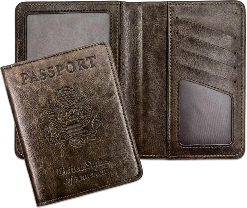Vista 8 de Soporte para pasaporte para artículos esenciales de viaje, con bloqueo RFID, funda para tarjetas, funda de piel sintética para pasaporte