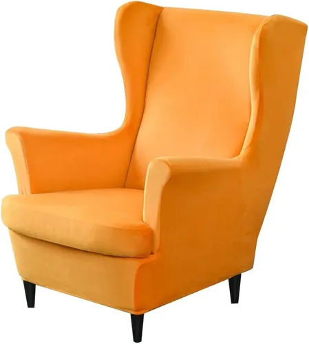 Vista 7 de Fundas elásticas para silla de ala, 2 piezas, fundas elásticas de terciopelo suave con parte inferior elástica para sala de estar y dormitorio Beige
