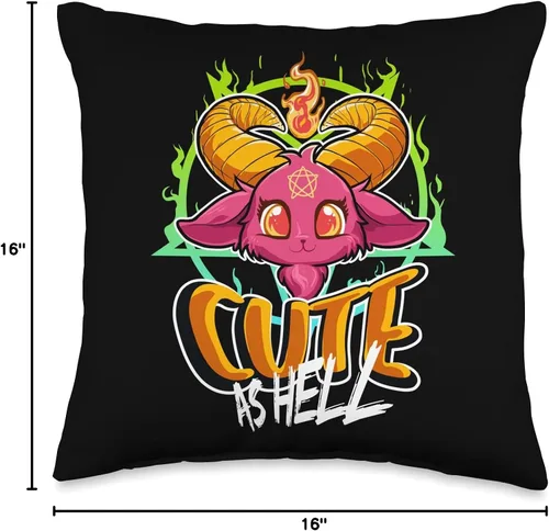 Vista 4 de Cute Goth Satanism Occult Baphomet Gift Cute As Hell Halloween Kawaii Baphomet - Divertida almohada de cabra de Satán, 16 x 16 pulgadas, multicolor