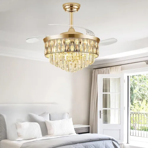 Vista 2 de Ventilador de techo de 52 pulgadas con luz, ventilador de araña, dorado K9 crystal, dimmable 3CCT LED, 6-speed quiet DC motor, memory and timer