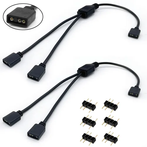 Vista 2 de Cable Divisor ARGB, Cable de Extensión Divisor RGB Direccionable de 1 a 2 Hembra a Hembra 5V 3 Pines Cable de Sincronización LED ARGB para Extender