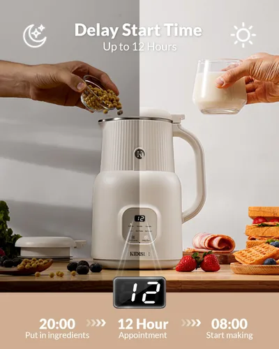 Vista 3 de KIDISLE Máquina Automática para Hacer Leche de Nueces, 20oz Leche Casera de Almendra, Avena, Coco, Soja, Leches Vegetales y Bebidas No Lácteas