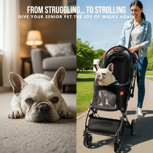 Vista 9 de Bicystar - Carriola para mascotas para perros pequeños y medianos, gatos, hasta 45 libras, de viaje ligera, plegable, todo terreno, 4 ruedas
