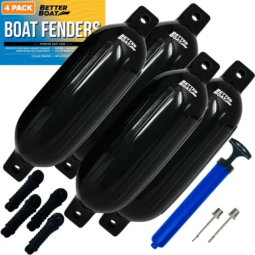 Vista 9 de Better Boat Boat Fenders for Docking, 23" x 6.5" Inflatable Black Boat Bumpers with Pump and Lines, Dock Bumpers for Pontoon Boats
