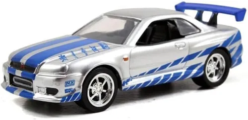 Vista 3 de Jada Toys Fast & Furious 1:55 Brian's 2002 Nissan GT-R R34 Build N' Collect Kit de modelo fundido a presión, juguetes para niños y adultos