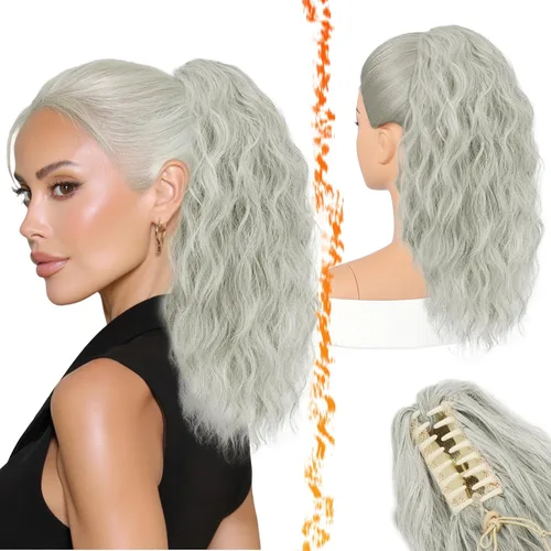 Vista 27 de BARSDAR Extensión de Cola de Caballo Marrón - Extensiones de Cola de Caballo con Pinza de 18 Pulgadas para Mujeres - Extensiones de Cabello Mezcla