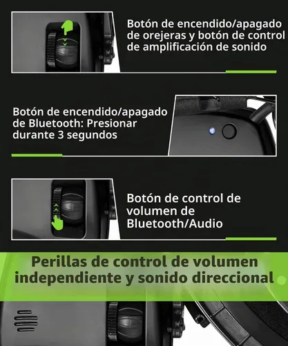 Vista 5 de ZOHAN 035 Orejeras de protección auditiva Bluetooth 5.4 para tiro con cancelación activa de ruido y amplificación de sonido, NRR 22dB para campo