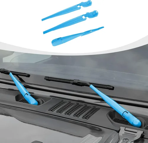 Vista 21 de RAZPOY JK Limpiaparabrisas frontal y trasero, 3 piezas, compatible con Jeep Wrangler JK JKU 2007-2017, azul