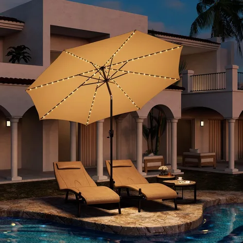Vista 7 de Tangkula Sombrilla solar de 10 pies, patio con 112 luces LED, sombrilla de mercado para mesa al aire libre con mango de elevación de manivela
