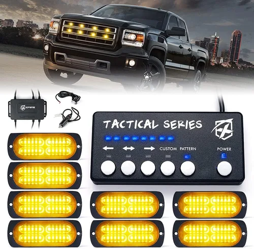 Vista 9 de Xprite Kit de 24 luces estroboscópicas LED ámbar de montaje en superficie con panel de control, conjuntos de luces de advertencia de emergencia