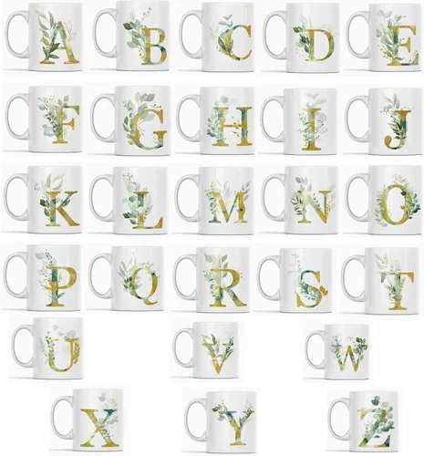 Vista 2 de Taza de café Alpha/D con letra D, monograma del alfabeto D, taza de té floral dorada brillante para cumpleaños, Navidad, día de la madre, 11 onzas