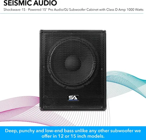 Vista 3 de Seismic Audio - Shockwave-15 - Gabinete de subwoofer Pro Audio/DJ de 15" con amplificador de clase D de 1000 vatios