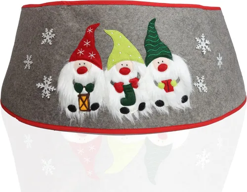 Vista 2 de Collares de árbol de Navidad para árboles artificiales con gnomos de Navidad, falda de árbol de Navidad como cubierta base con patrón de gnomos