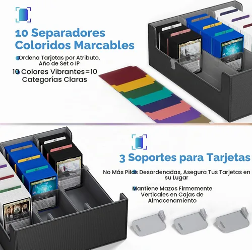 Vista 4 de Caja de almacenamiento de tarjetas UAONO para cartas de intercambio, estuche de cubierta de cartas de comandante de más de 1800 de cuero PU, soporte
