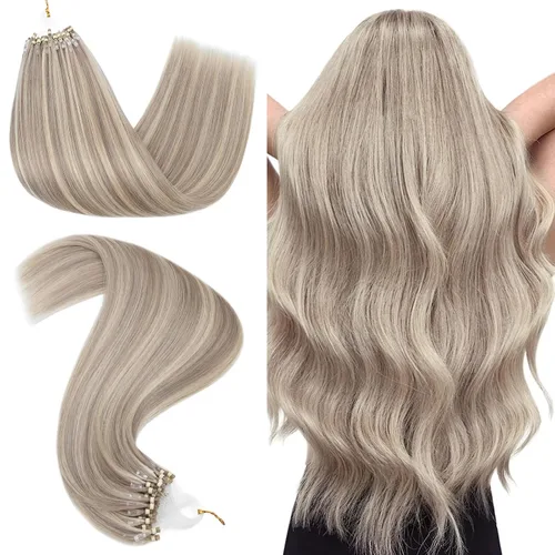 Vista 21 de Hairro Micro Loop - Extensiones de cabello humano microenlaces de microperlas de cabello Remy para mujer, reflejos degradados, fusión fría, micro