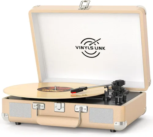 Vista 11 de VINYLS LINK Reproductor de discos de vinilo Bluetooth, tocadiscos de 3 velocidades con altavoces estéreo integrados, tocadiscos portátil de maleta