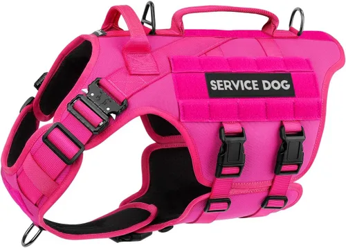 Vista 33 de Arnés táctico para perros - PETNANNY Chaleco para perro de servicio para perros grandes Cobertura corporal completa en arnés para perros de Rosa