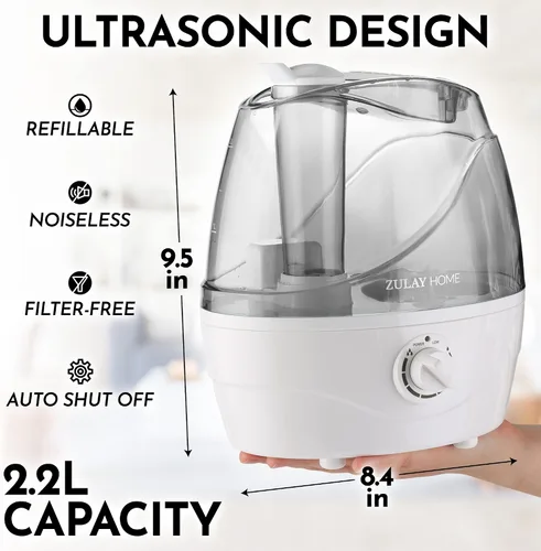 Vista 5 de Zulay Home Humidificadores de niebla fría para dormitorio (tanque de agua de 2.2L) - Humidificadores ultrasónicos silenciosos para habitación grande