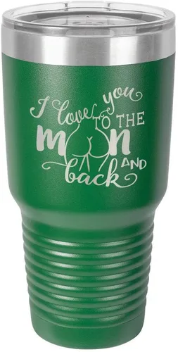 Vista 17 de Vaso negro de 30 onzas con popote y tapa superior deslizante con texto en inglés "I love you to the moon and back", color negro