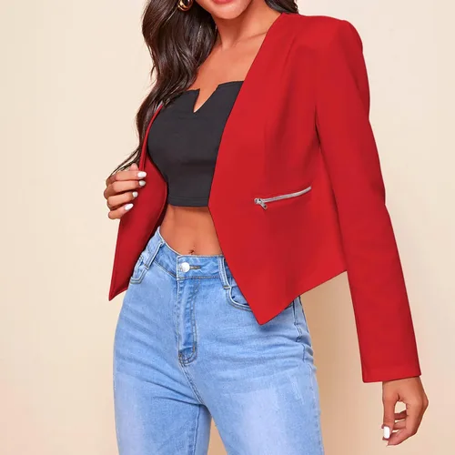 Vista 3 de DASEIS Chaqueta ligera de talla grande para mujer, chaqueta corta con cremallera frontal abierta, casual, para trabajo, oficina, cárdigan