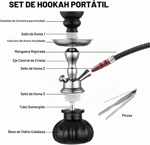 Vista 2 de Juego completo de cachimba de 11 pulgadas con mini jarrón de cristal de cachimba de calabaza, cuenco de cerámica, manguera de mango de madera, pinza