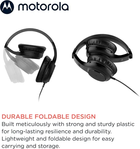 Vista 3 de Motorola Sound Moto XT120 - Auriculares con cable con micrófono, control de comando en línea para llamadas, auriculares plegables con cable con Negro