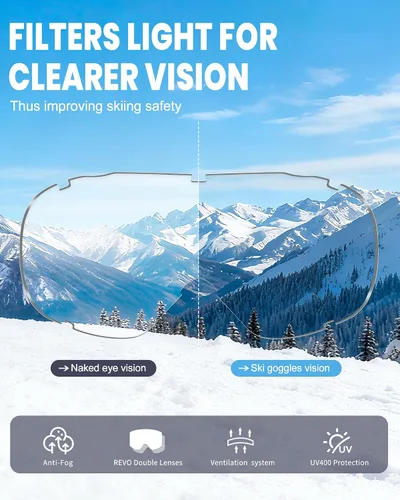 Vista 5 de AVV - Gafas de esquí con protección UV, gafas antiniebla para snowboard, gafas de nieve OTG para hombres, mujeres, adultos y jóvenes