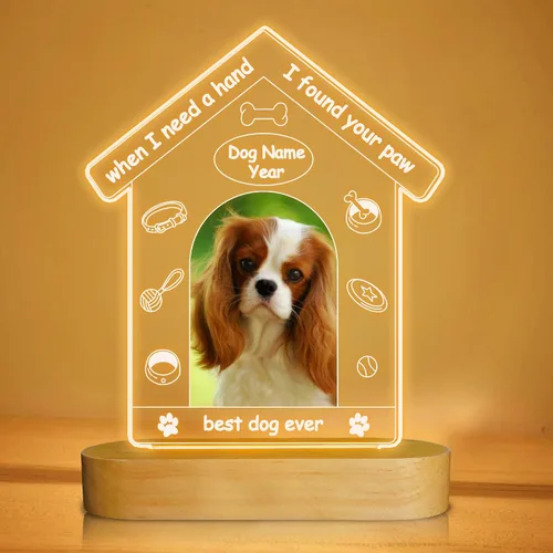 Vista 11 de Attivolife Luz nocturna de madera personalizada con temática de mascotas, lámpara LED de color cálido con el nombre de tu perro, imagen de perro