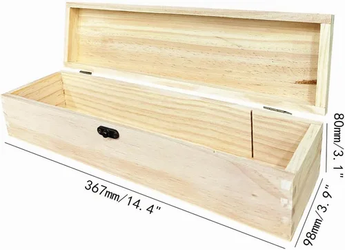 Vista 2 de Caja de madera sin terminar con cierre Caja de almacenamiento rectangular sin pintar para manualidades, caja de fotos de joyería de regalo