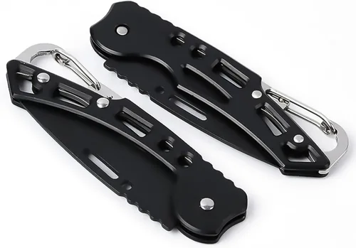 Vista 3 de Cuchillo de bolsillo, cuchillo de bolsillo con cadena, hoja de solo 2.5 pulgadas. Cuchillo EDC para camping, senderismo, pesca para hombres y Negro