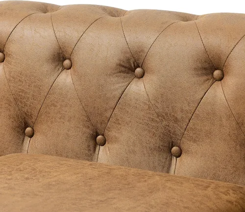 Vista 8 de Juego de 2 piezas Air Leather Chesterfield para sala de estar, sofá y silla Marrón