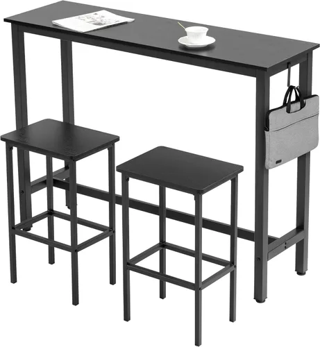 Vista 17 de Finnhomy Juego de mesa de bar, mesa de pub de 39.3 pulgadas, mesa rectangular de altura de barra, mesa de bar con taburetes, juego de mesa de cocina